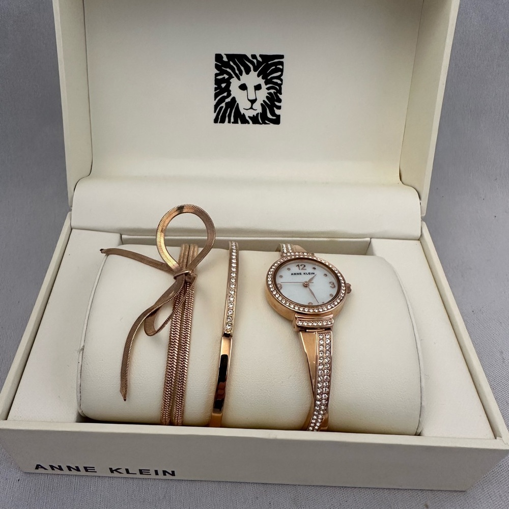 Anne Klein rose gold colored watch and bracelets set
